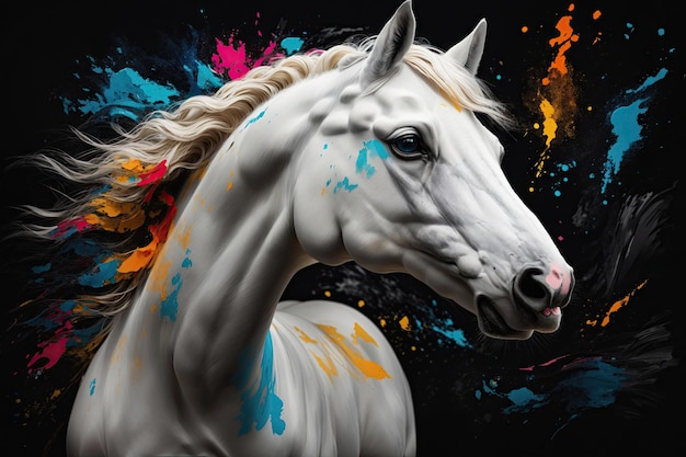 Arte moderna Pittura artistica colorata cavallo bianco ai generativa