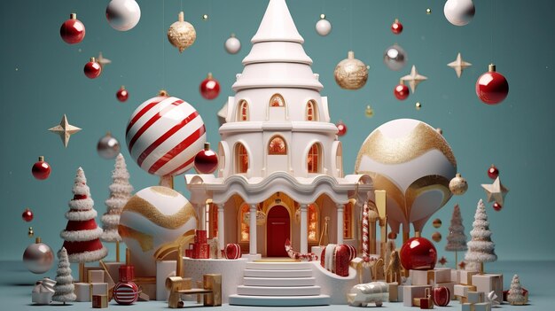 Arte natalizia Minimalista Illustrazione 3D dello spirito natalizio Decorazioni per le vacanze Albero di Natale