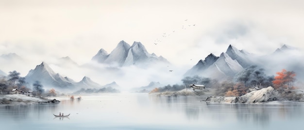 Arte paesaggistica Pittura di montagna con inchiostro cinese e acqua