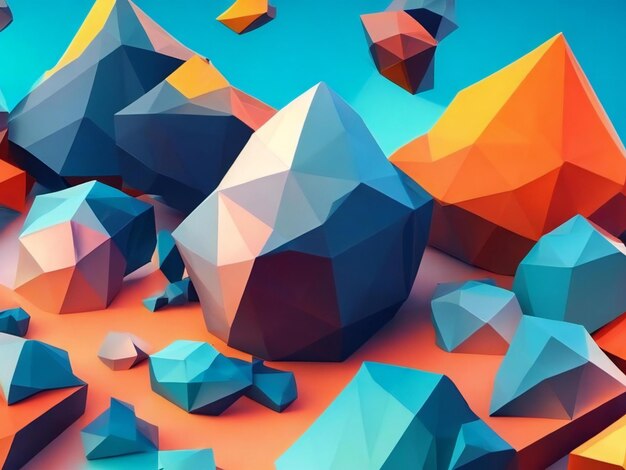 Arte poligonale bassa 3d con forme colorate