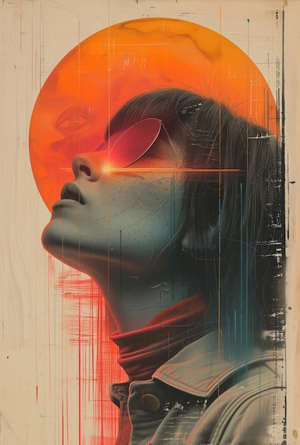 Arte psichedelica Ritratto di una donna Poster bello in stile hippie IA generativa