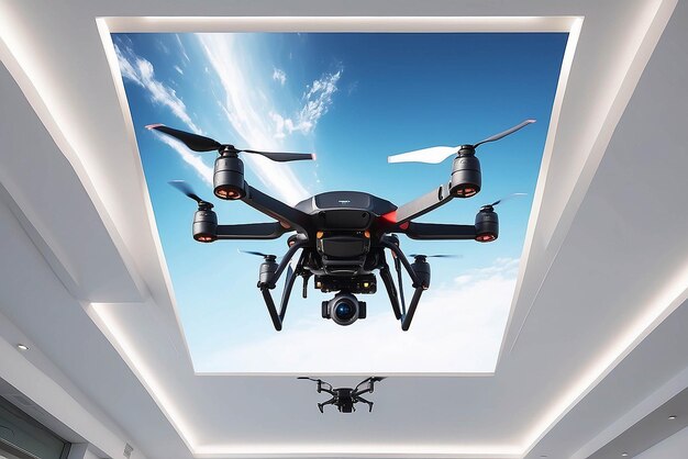 Arte su una tela di drone montata sul soffitto con un modello di contenuto generato dall'AI