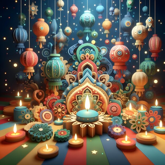 Arte sulla carta astratta il mondo della luce colorata di Diwali