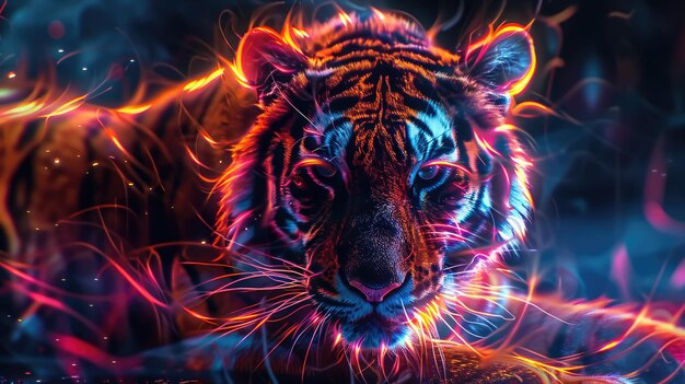 Arte vibrante della tigre con elementi di fuoco