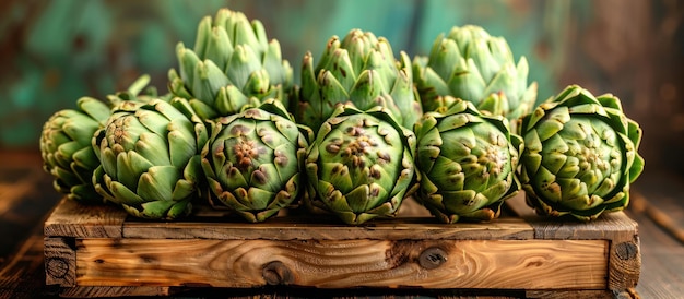 Artichocche fresche in scatola di legno