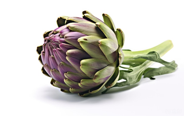 Artichoke su sfondo bianco Un'immagine semplice di un ortofrutto singolare