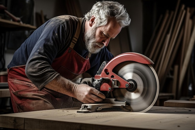 Artigiano che crea un pezzo di legno