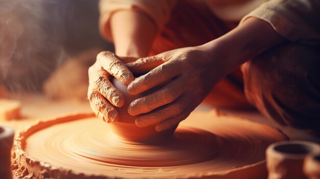 artigiano che modella la ceramica