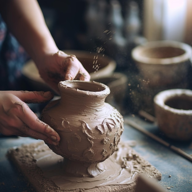 artigiano che modella la ceramica