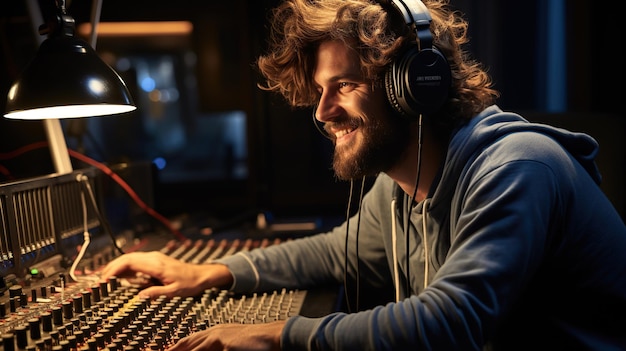 Artista Musicista Ingegnere audio Produttore in studio di registrazione musicale Usa scrivania di controllo con computer