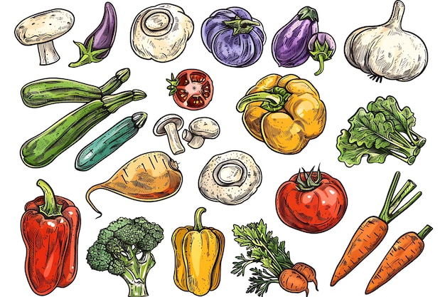 Artistic Harvest HandDrawn Collection of Fresh Vegetables and Fruits