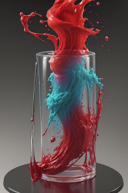 Artistic Splash Dipingere un liquido rosso e blu in un bicchiere con un cucchiaio