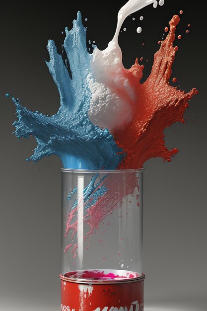 Artistic Splash Dipingere una lattina di liquido rosso e blu con un po' di bianco