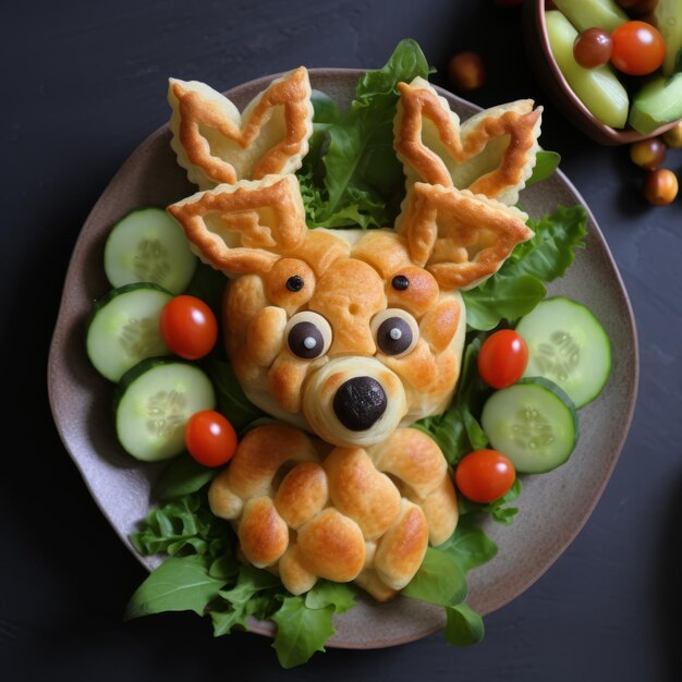 Artistica pasticceria di insalata Nattoli renne scolpite con pane fritto