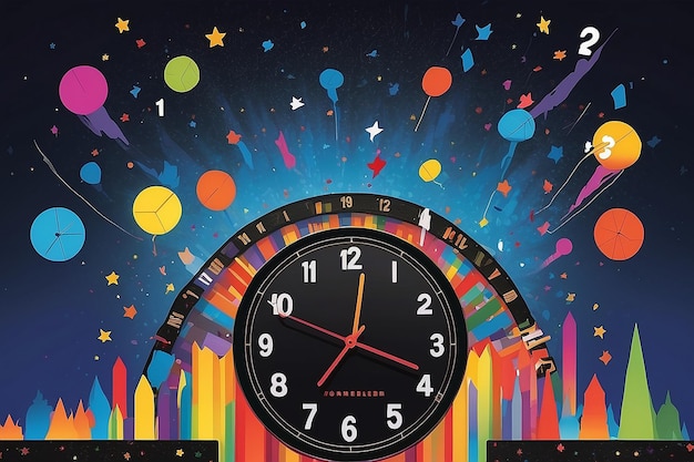 Artwork colorato dell'orologio del conto alla rovescia per la mezzanotte