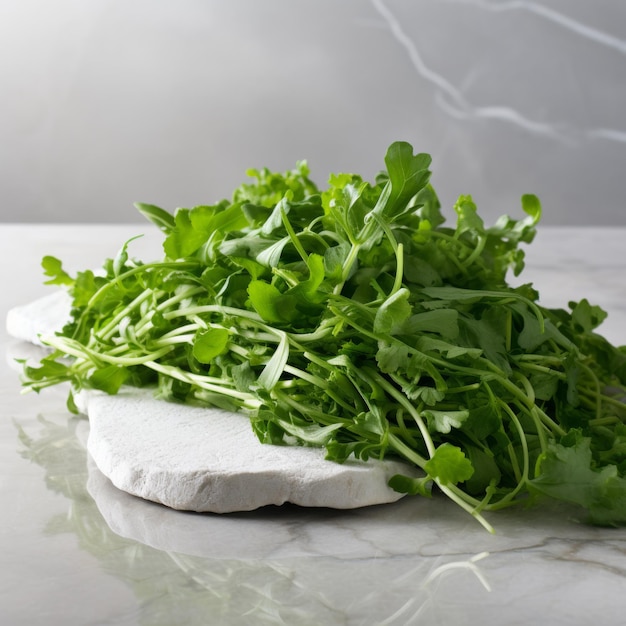 Arugula fresca su uno sfondo di marmo IA generativa