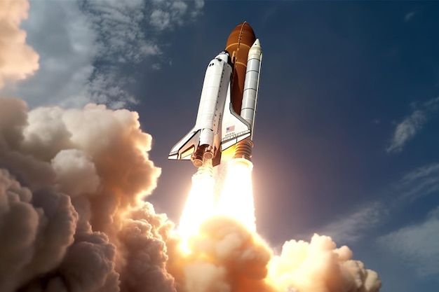 Ascendere alla grandezza Lo Space Shuttle decolla iniziando la sua missione vitale