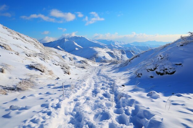 Ascensione innevata Le impronte umane segnano la salita sulla collina nel tranquillo paesaggio invernale