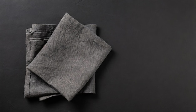 Asciugamano di lino nero piegato su uno sfondo nero