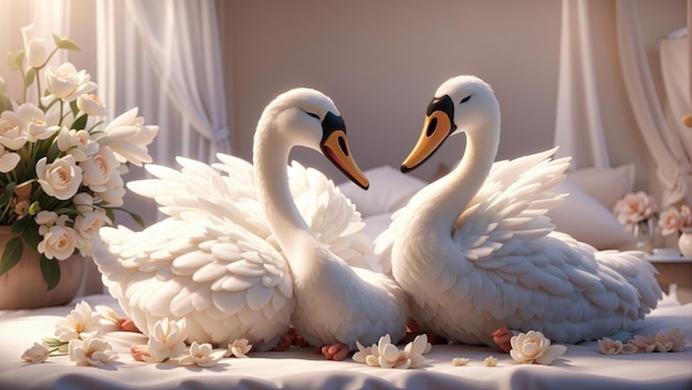 Asciugamano Swan Serenade Sculture d'amore in un paradiso per la luna di miele