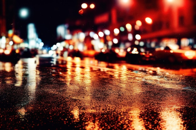 Asfalto dopo la pioggia città notturna