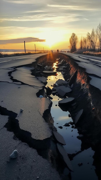 Asfalto incrinato strada crollata