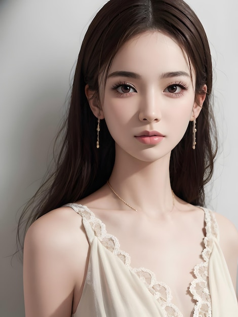 Asian beauty office lady capelli castani sfondo studio AI Generativo