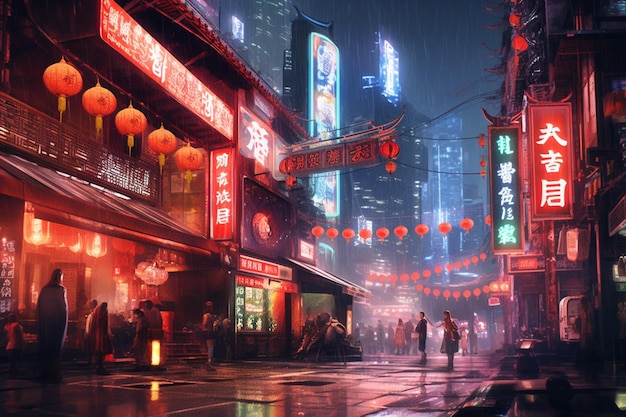 Asian city night cyberpunk