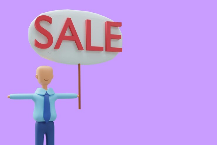 Photo asian man character caucasian character young isolated background with sign sale concept 3d render