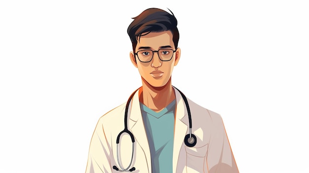 Asian maschio stetoscopio sfondo bianco illustrazione piatta bcea Generativo ai