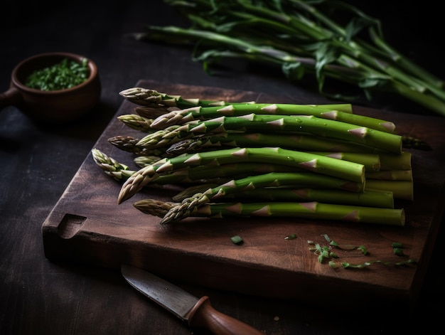 Asparagi in una cucina rustica Fotografia alimentare