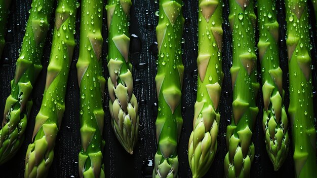 Asparagi verdi freschi con sfondo di gocce d'acqua Sfondo di verdure AI generativa