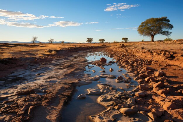 Aspre montagne che emergono nel deserto d'oro generativo IA