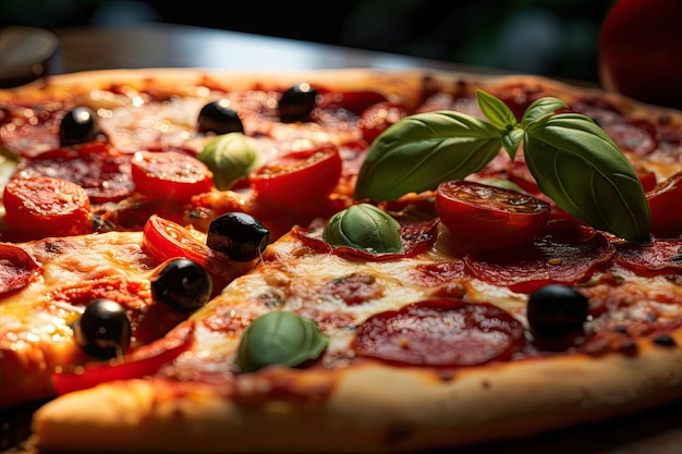 Assaporare i deliziosi dettagli Una fetta di pizza italiana fatta in casa in primo piano attraverso l'intelligenza artificiale generativa