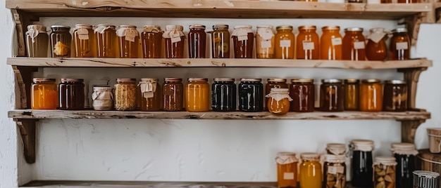 Assaporate la dolcezza Un'esposizione di miele e marmellate in barattoli di vetro al