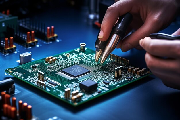 Assemblare un chip di computer su un circuito stampato generativo di Ai