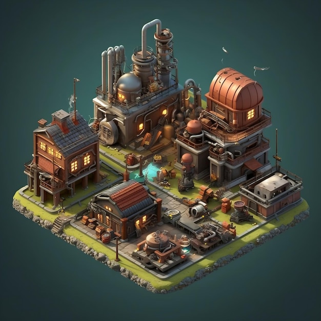 Asset di gioco isometrico Clash of Clans Factory 3D Generative AI