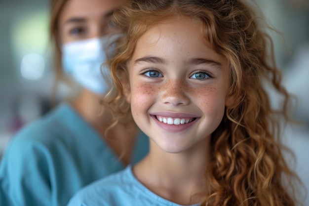 Assistente dentale che assiste un bambino durante un controllo di routine creando un'esperienza positiva