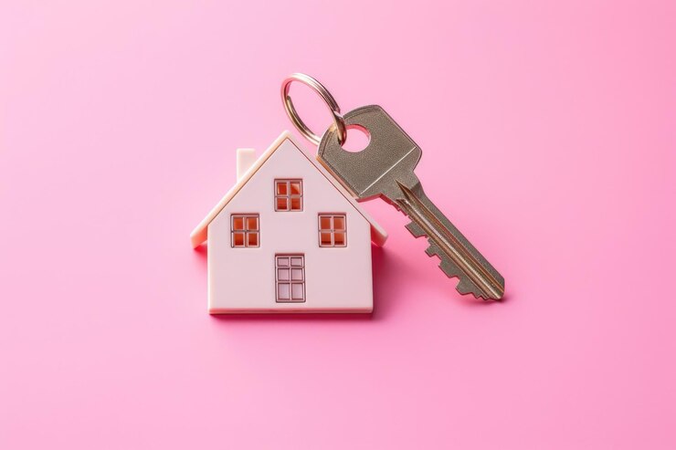 Assistente domestico intelligente chiave di casa isolata su AI rosa generata