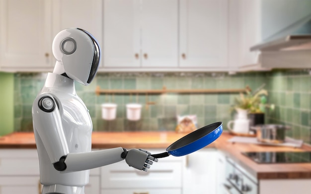 Assistente domestico robot che cucina in cucina