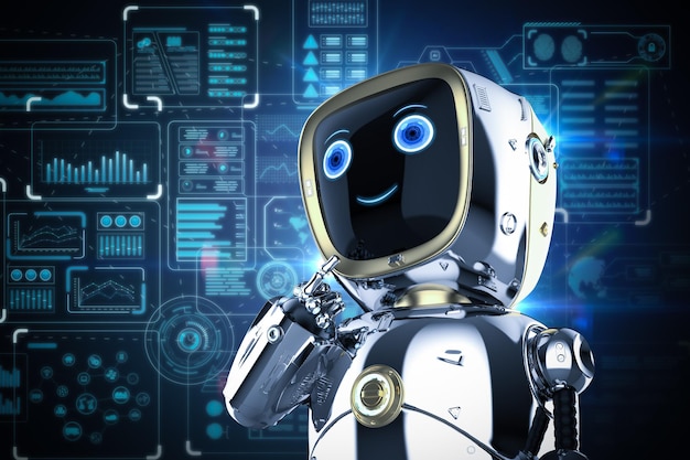Assistente robot di rendering 3D con display grafico
