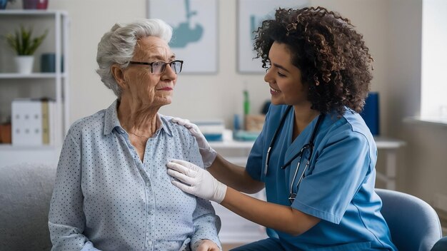 Assistente sanitario che si prende cura di una paziente donna