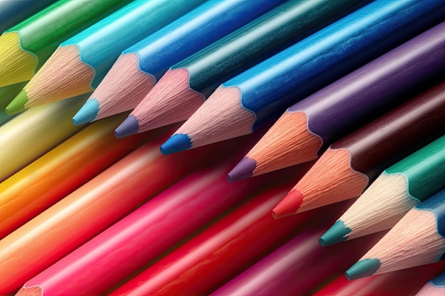 Assortimento colorato di matite disposte ordinatamente in fila IA generativa