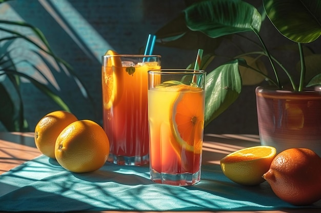 Assortimento di cocktail di frutta e verdura in un bicchiere di vetro su uno sfondo luminoso Illustrazione dell'IA generativa