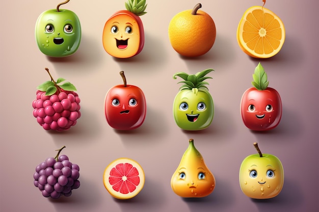 Assortimento di emoji di frutta unici per una varietà di espressioni