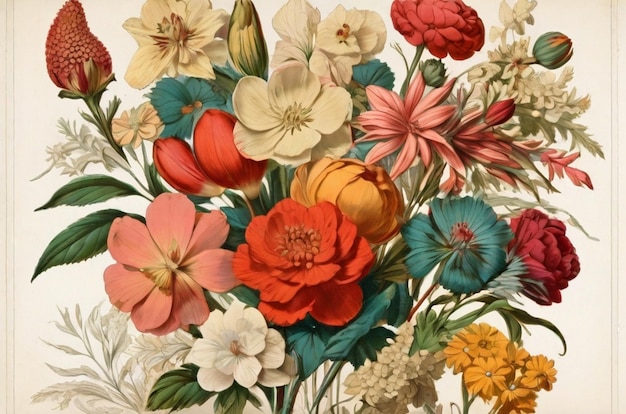 Assortimento di fiori botanici d'epoca