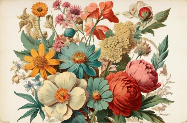 Assortimento di fiori botanici d'epoca