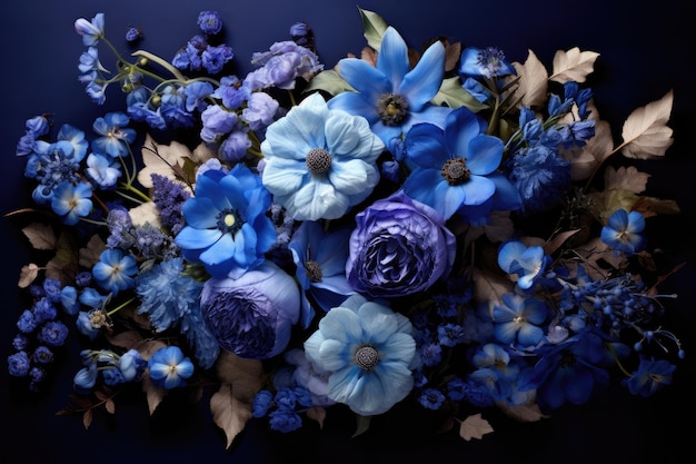 Assortimento di fiori per il lunedì blu