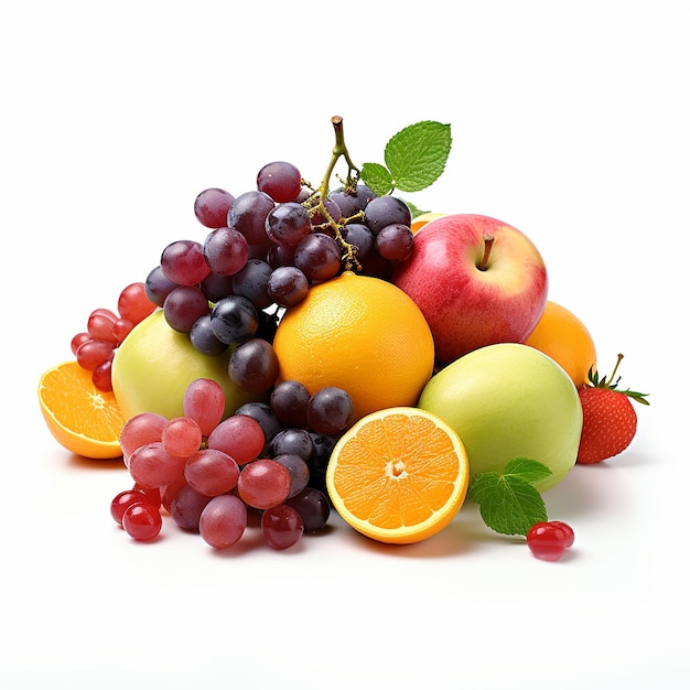 Assortimento di frutta esotica in cestino isolato su bianco