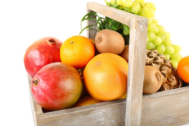 Assortimento di frutta in scatola isolata su bianco